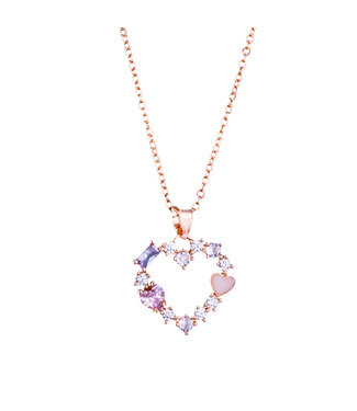 Amanda Blu CZ Multi-Color Heart Necklace Rose Gold