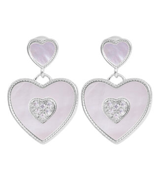 Amanda Blu Double Heart Drop Earrings Silver