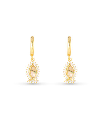 Amanda Blu Gold Abalone & CZ Tan Fish Drop Earring