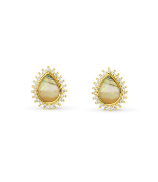 Amanda Blu Gold Abalone & CZ Tan Pear Small Earrings