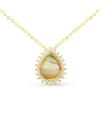 Amanda Blu Gold Abalone & CZ Tan Pear Small Necklace