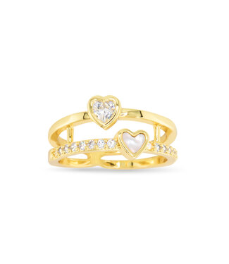 Amanda Blu Gold CZ & MOP Heart Stack Ring - Size 7