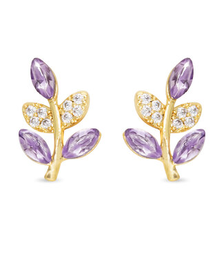 Amanda Blu Gold CZ Lilac Leaf Earrings