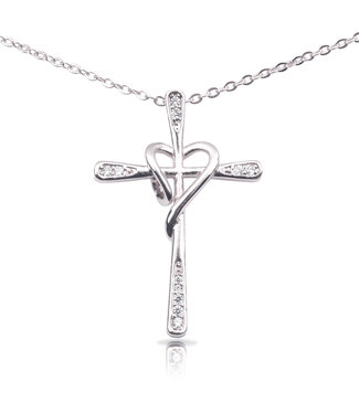 Amanda Blu Pav Cross Heart Necklace Silver