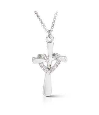 Amanda Blu Timeless Radiance CZ Cross Heart Necklace Silver