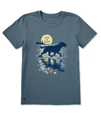 Life Is Good Womens Crusher Tee Moonlit Running Dog Slate Blue