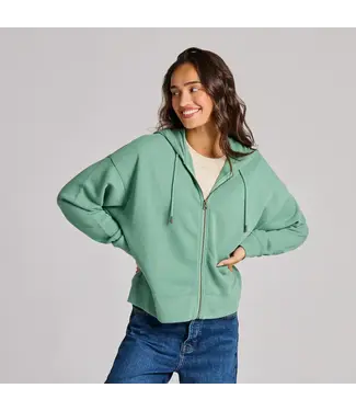 Life Is Good Womens French Terry Boxy Zip Hood Solid Granite Green