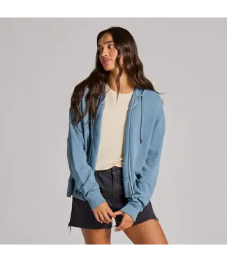 Life Is Good Womens French Terry Boxy Zip Hood Solid Slate Blue