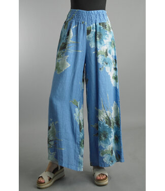Tempo Paris SMOCKED PRINT PANTS DENIM