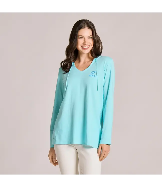 Life Is Good Womens New Long Sleeve Hooded Cr Burst Symmetry Aqua Blue