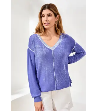 Tribal Long Sleeve V-Neck Sweater Baja Blue