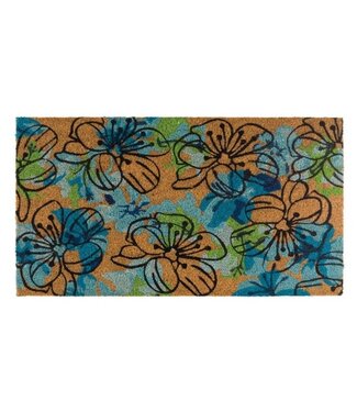 Regal Doormat Coir Blue Flowers