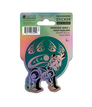 Native Northwest Holographic sticker-Howling Wolf by Darrell Thorne