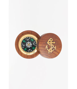 Batela USA Inc Compass w Wood Base And Inlaid Wooden Lid Brass 2.8