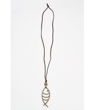 Batela USA Inc Fish Necklace Leather Metal L 177