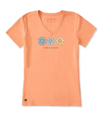 Life Is Good Womens Crusher Vee Three Daisies Rall Can Orange
