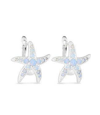 Amanda Blu Silver CZ Blue Starfish Hoop Earrings