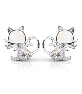 Amanda Blu CZ Mother of Pearl Cat Earrings Silver