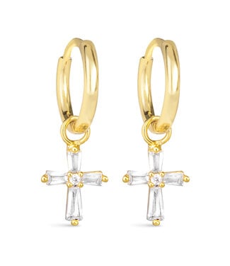 Amanda Blu Tapered Cross Hoop Earring Gold