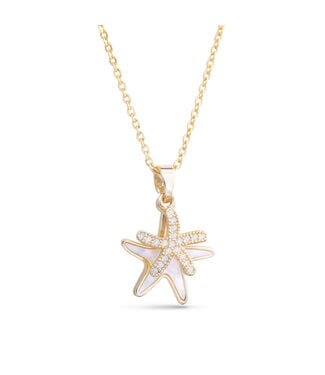 Amanda Blu Mother of Pearl and CZ Double Starfish Necklace -  Gold