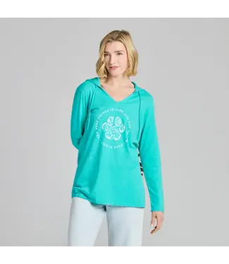 Life Is Good Womens New LS Hooded Best Things Floral Turqoise Green