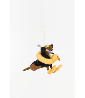 Batela USA Inc Dog w Life Preserver Ornament Felt Black And Yellow L5.9 W 2.75 H 3.9