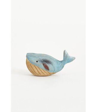 Batela USA Inc Happy Humpback Whale Carving Blue White Wood Metal Small L-5.5in-H-3in