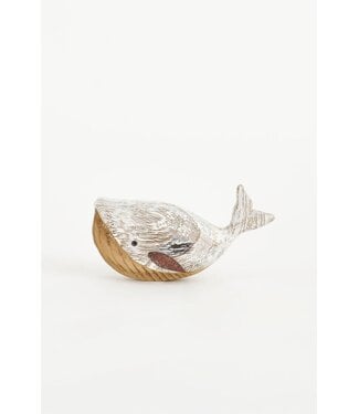 Batela USA Inc Happy Humpback Whale Carving White Wood Metal Metal L-7in-H-4.3in