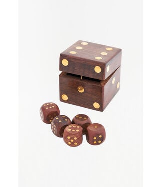 Batela USA Inc Wood Dice With Inlaid Brass & Inlaid Wooden Box