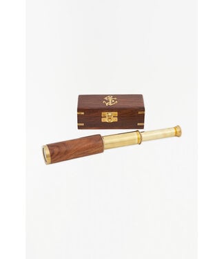 Batela USA Inc Telescope With Wood Detail & Inlaid Wooden Box Brass