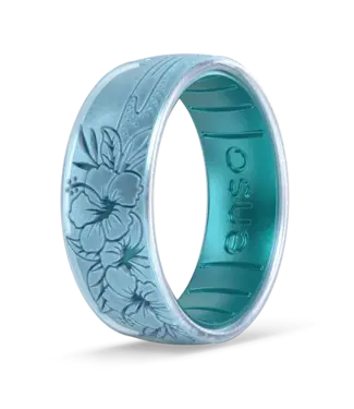 Enso Rings Etched In-House Dualtone Silicone Ring Hibiscus Beach Moonstone Peacock Quartz