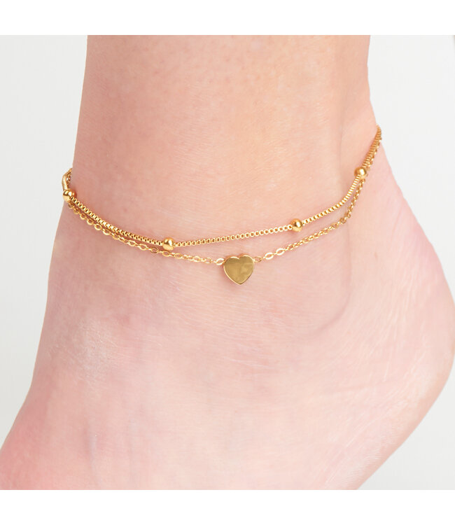 Howards Dainty Heart 2 Rows Anklet Gold  Linch 8