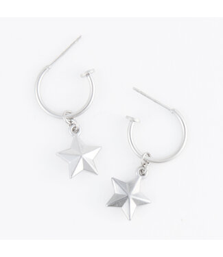Howards Narelle Waterproof Star Charm C Hoop Earrings Silver