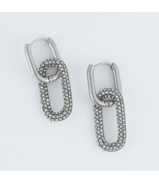 Howards Narelle Waterproof Pave Linked Hoop Earrings Silver