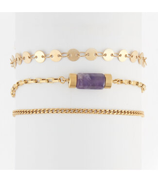 Howards Narelle Waterproof Genuine Stone Bracelet Set Gold