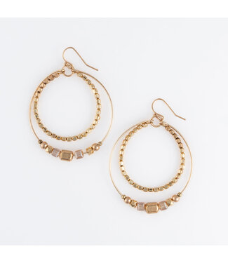 Howards Beaded Two Hoop With Pearl Fish Hook Earring Gold