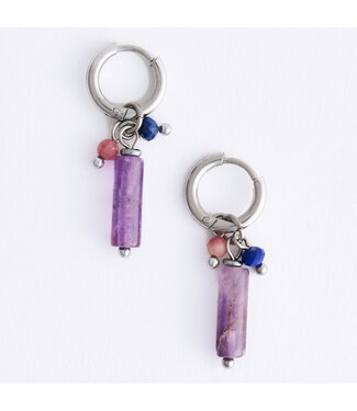 Howards Narelle Waterproof Genuine Amethyst Stone Bar Earring