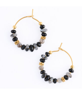 Howards Narelle Waterproof Genuine Black Agate Beaded Hoop Earrings