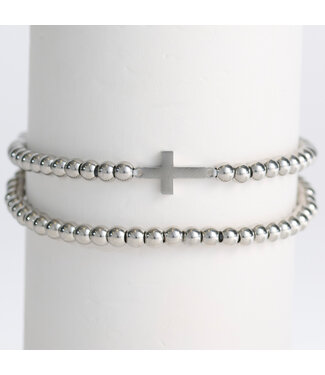 Howards Narelle Waterproof Cross Stretch Bracelet Set Length 6" Silver