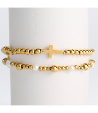 Howards Narelle Waterproof Pearl Station and Cross Stretch Bracelet
