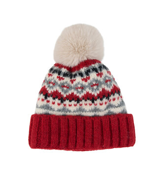 Howards Aspen Fair Isle Pom Beanie Cranberry OS