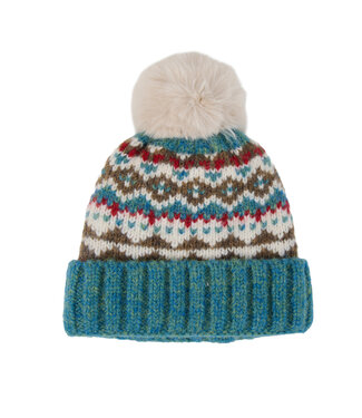 Howards Aspen Fair Isle Pom Beanie Heirloom Blue