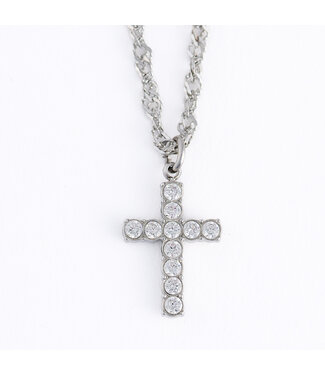Howards Narelle Waterproof Dainty Pave Cross Charm Necklace Silver