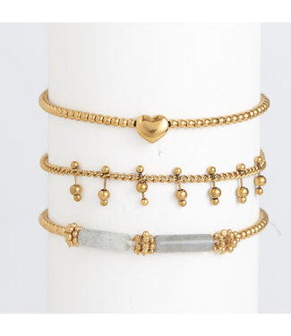 Howards Narelle Waterproof Heart Beaded Bracelet Set Gold