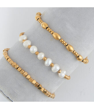 Howards Narelle Waterproof Multi Genuine Pearl Stretch Bracelet Set Gold