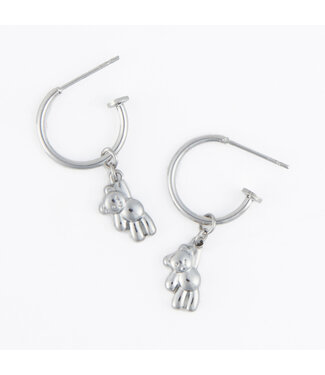 Howards Narelle Waterproof Teddy Bear Charm C Hoop Earrings Silver