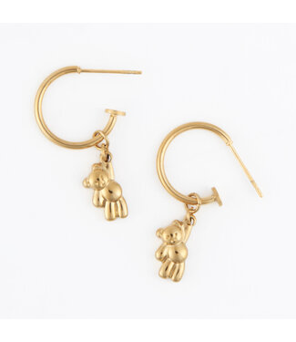 Howards Narelle Waterproof Teddy Bear Charm C Hoop Earrings Gold