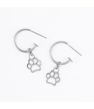 Howards Narelle Waterproof Paw Print Charm C Hoop Earrings Silver