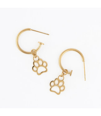 Howards Narelle Waterproof Paw Print Charm C Hoop Earrings Gold