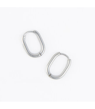 Howards Narelle Waterproof Oval Huggie Hoop Earrings  Silver